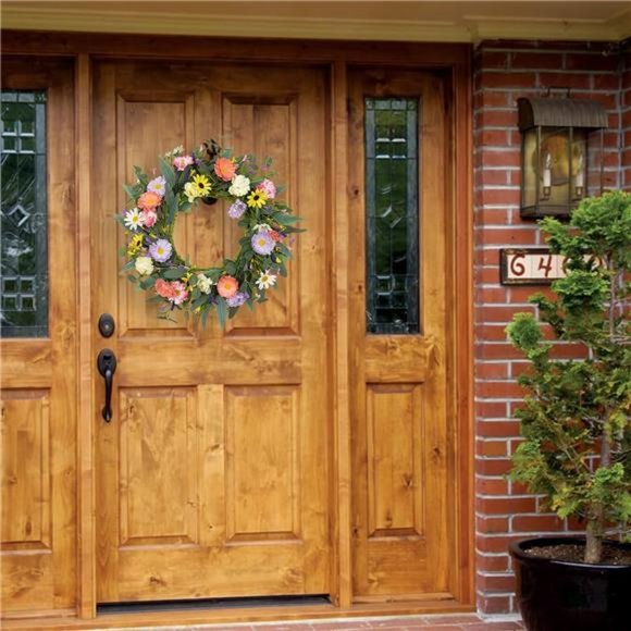 Artificial Flower Wreath,20” Purple Yellow White Pink Floral Spring Summer - Picture 1 of 8